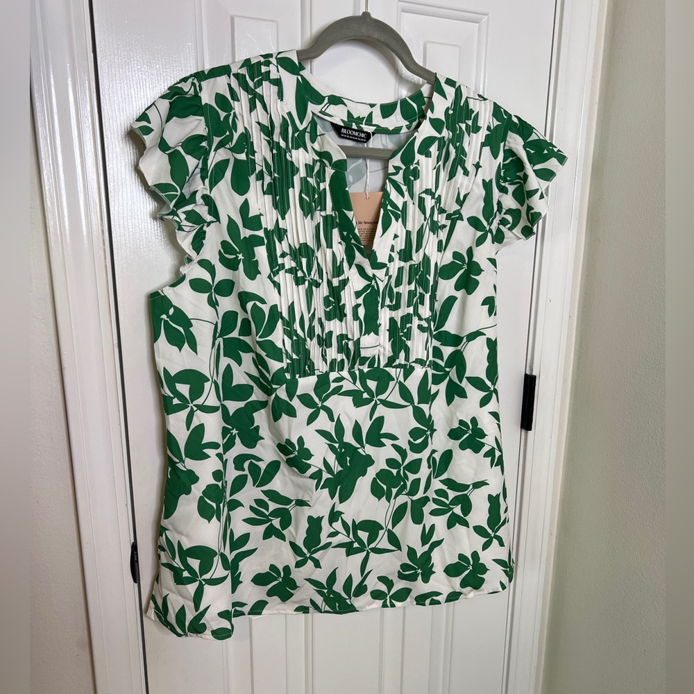 Green floral blouse